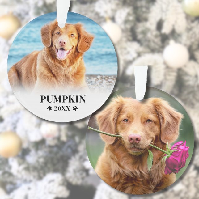 Ornamento Foto do cachorro de Natal (Paw Print Christmas Dog Name Pet Photo Ornament )