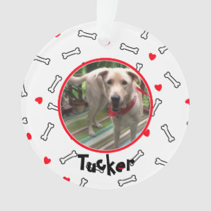 Ornamento Foto do Cão Branco dos Corações Vermelhos