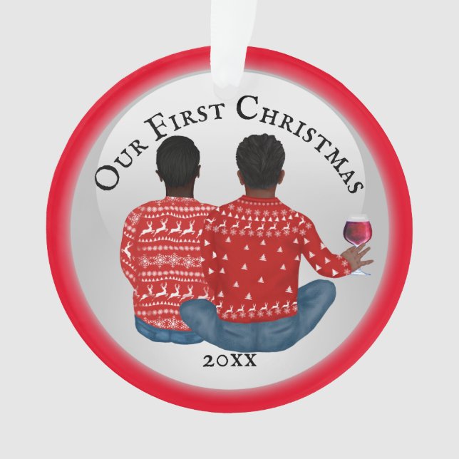 Ornamento FOTO DO casal Gay Afro-Americano e Indiano (Frente)