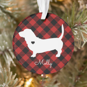 Ornamento Foto do nome do cão da Xadrez de Natal do Basset 