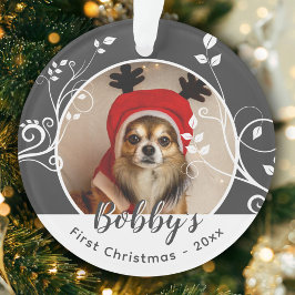 Ornamento Foto do Nome do Cão de Folhagem de Natal Primeiro