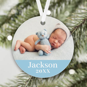 Ornamento Foto do nome personalizado do Blue Baby Boy