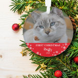 Ornamento Foto do primeiro floco de neve de Natal<br><div class="desc">Primeiro Enfeites de natal de fotos de flocos de neve de Natal. Você pode adicionar suas próprias fotos e nome para personalizar.</div>