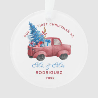 Ornamento Foto do Red Christmas Truck Watercolor