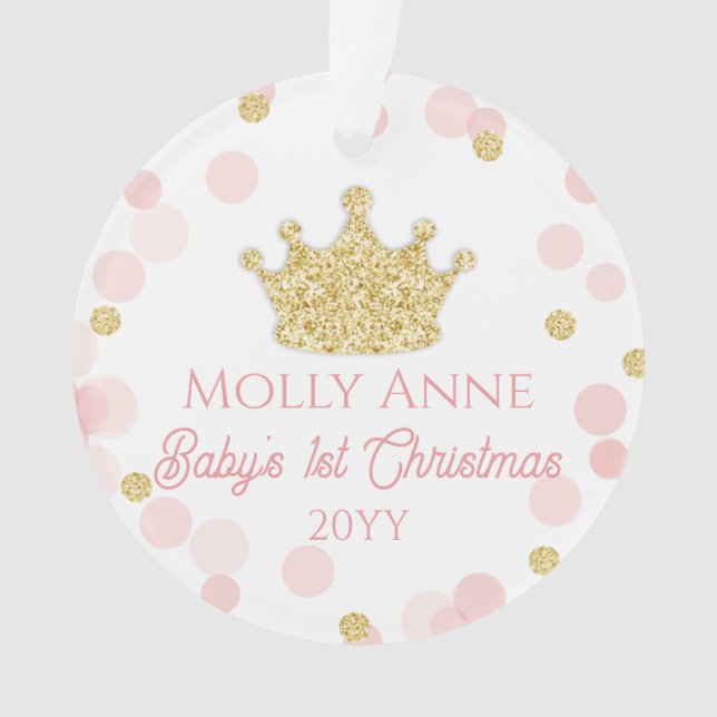 Ornamento Foto Dourada de Natal da Princesa Bebê 1rua (Frente)
