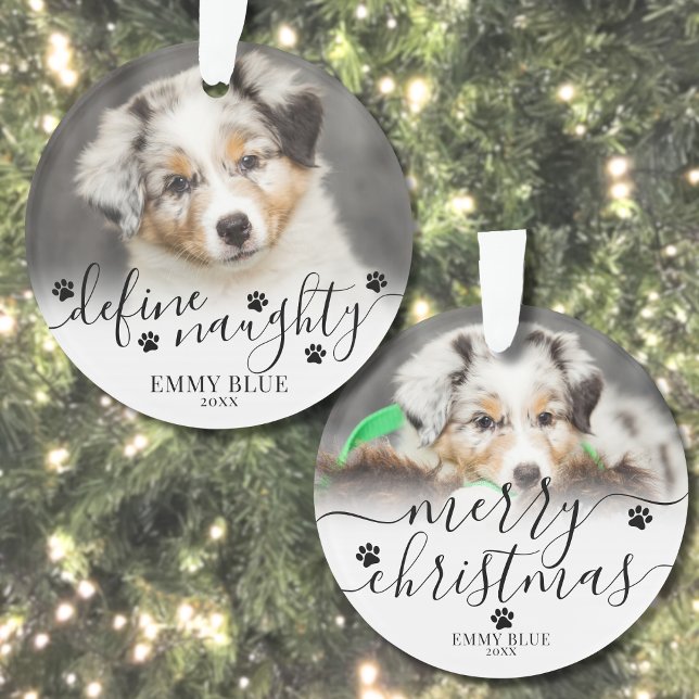 Ornamento Foto Engraçada de Cachorro de Natal (Funny Define Naughty Pet Photo Dog Christmas Ornament)
