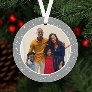 Ornamento Foto Estrela Cinza Prateada Alegre e Brilhante