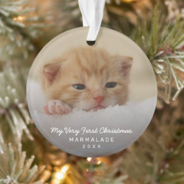 Ornamento Foto Moderna Simples Gato de Kitten Primeiro Natal