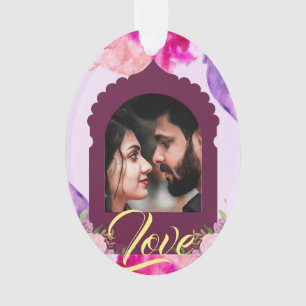 Ornamento Foto personalizada com amor moderno duplo lado
