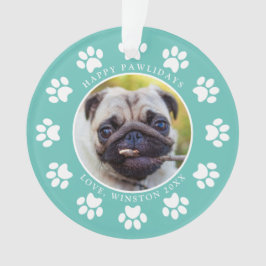 Ornamento Foto Personalizada de Cachorro com Feliz Pawlidays