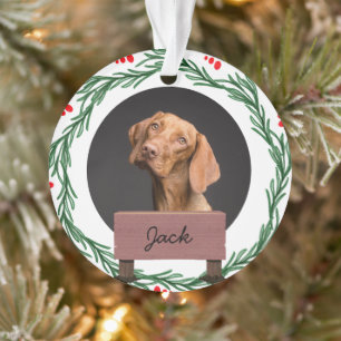 Ornamento Foto personalizada de cachorro de natal elegante