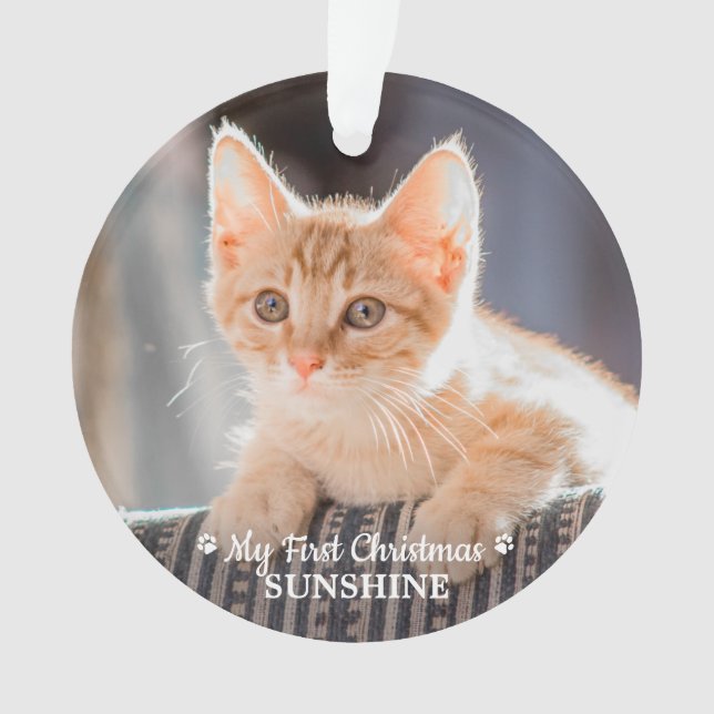 Ornamento Foto Personalizada de Gatinho de Pet Primeiro Nata (Frente)