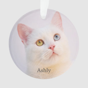 Ornamento Foto Personalizada de Gato Branco Personalizada