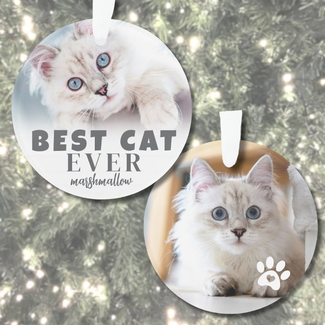 Ornamento Foto Personalizada de Gato Fofinho Favorito (Personalized Cute Best Cat Photo Ornament)