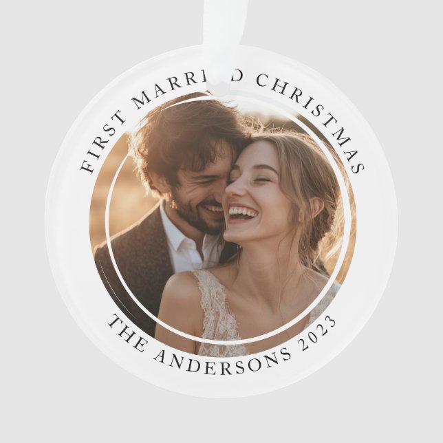 Ornamento Foto personalizada de Natal casada pela primeira v (Frente)
