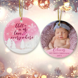 Ornamento Foto personalizada de Natal para o Bebê Rosa 1rua