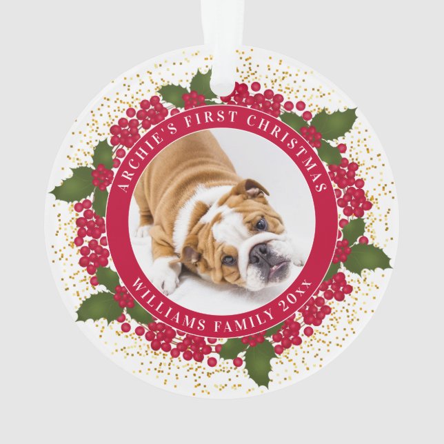 Ornamento Foto personalizada de Pet do seu primeiro Natal (Verso)