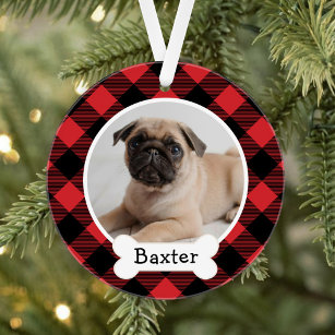 Ornamento Foto Personalizada De Pet Puppy Dog Da Xadrez De B