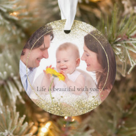 Ornamento Foto Personalizada do Glitter Sparkle Dourada