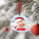 Ornamento Foto Personalizada Do Primeiro Natal Baby Boy Snow<br><div class="desc">O ornamento de natal de 1rua de bebê apresenta uma foto personalizada,  nome e ano de nascimento do bebê com um bonitinho bonitinho bonitinho bonitão de inverno e pinguim fofo. Vermelho,  azul-gelo,  turquesa e design branco apresentam um fundo com padrão de floco de neve de inverno.</div>