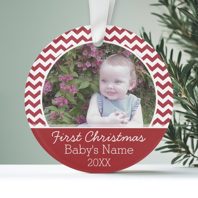 Ornamento Foto personalizada do primeiro Natal do bebê (Personalized Photo Ornament - First Christmas Theme)