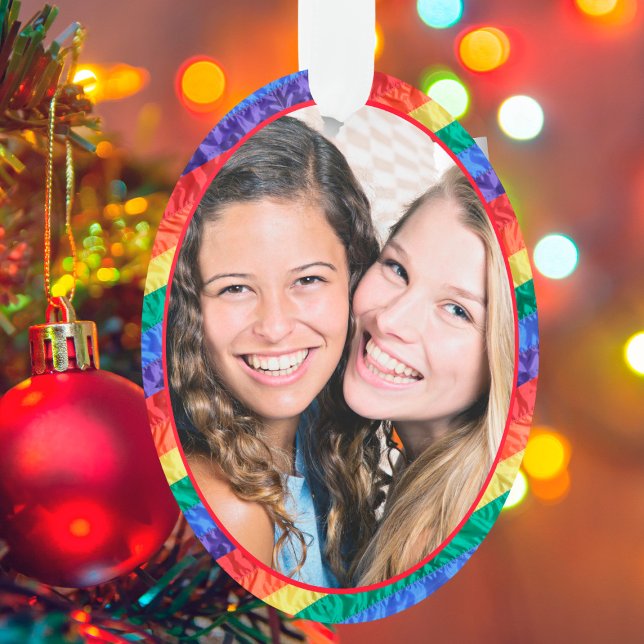 Ornamento Foto personalizada LGBTQ Orgulho gay Rainbow Frame (Criador carregado)