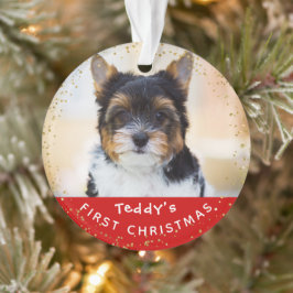 Ornamento Foto personalizada Pet Dog Puppy Holiday Red Doura