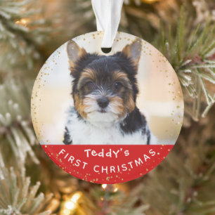 Ornamento Foto personalizada Pet Dog Puppy Holiday Red Doura