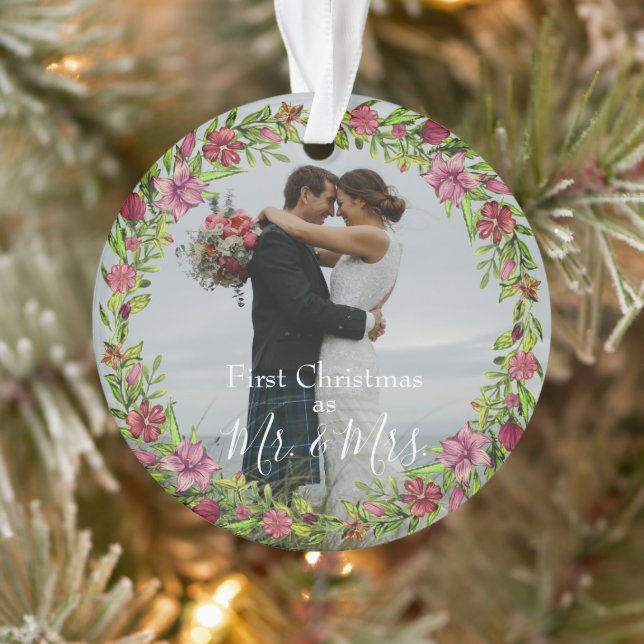 Ornamento Foto personalizada Primeiro Natal como Sr. e Sra.  (Árvore)