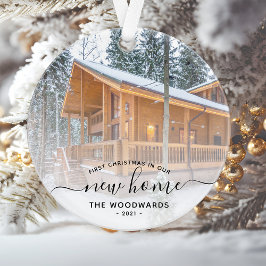 Ornamento Foto personalizada Primeiro Natal Novo Script Pret