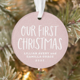 Ornamento Foto personalizada rosa fofinha de Natal gêmea
