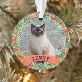 Ornamento Foto Pet Bonita, Cat Berry Wreath, Natal