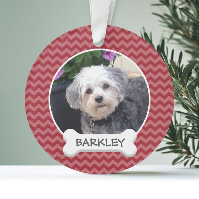 Ornamento Foto Pet Bonita com Osso Canino (Personalized Ornament with Photo - Pet)