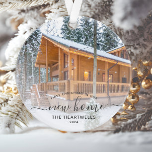 Ornamento Foto: Primeiro Natal, Nova Cinza Doméstica Script