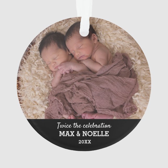 Ornamento Foto Twin Baby | Primeiro Natal (Verso)