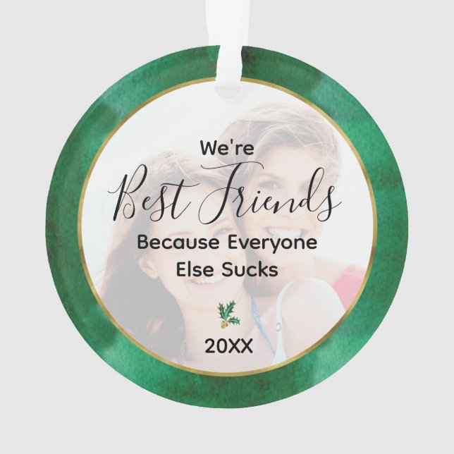 Ornamento Foto verde dos melhores amigos Dourada (Verso)