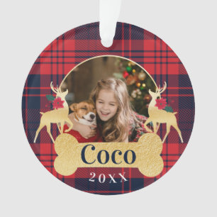 Ornamento Foto vermelha personalizada do animal de estimaç