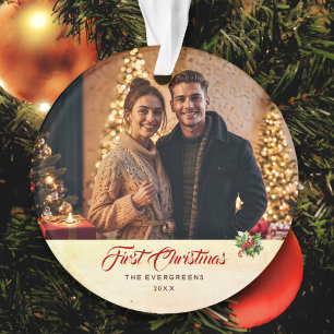 Ornamento Foto: Vintage Script Watercolor Primeiro Natal