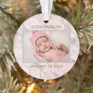 Ornamento Fotografia Personalizada de Padrão de Cinza Rosa E