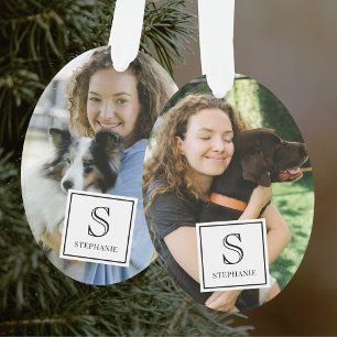 Ornamento Fotografia Pet Personalizada com Monograma, Nome e