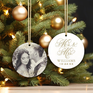 Ornamento Fotomontagem de Monograma de Casamento Vintage Dou