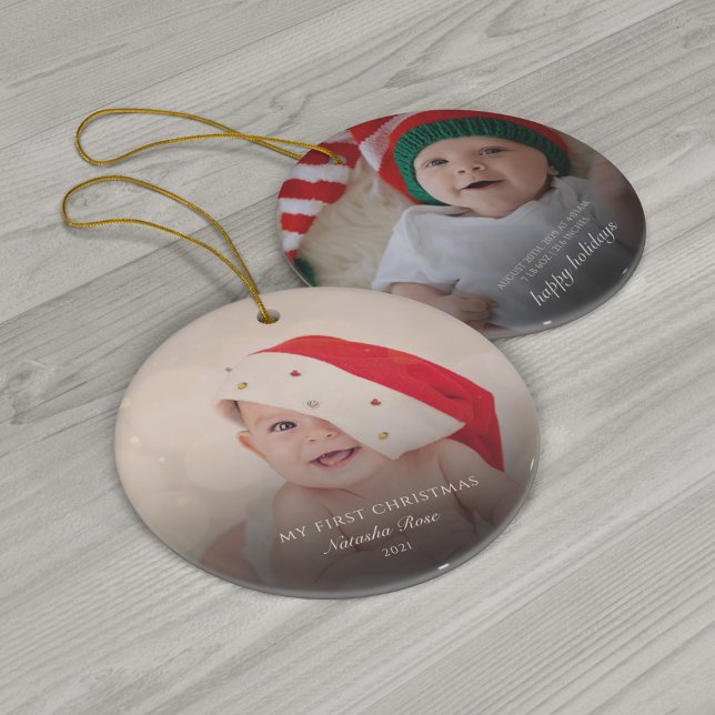 Ornamento Fotos para Bebês Modernos no Primeiro Natal Person (First Christmas Baby Photos Cute Ceramic Ornaments)