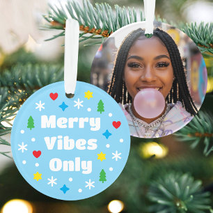 Ornamento Fotos Personalizadas de Natal Azul Retro Fofo