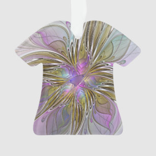 Ornamento Fractal Abstrato Colorida Floral, Rosa E Dourada