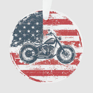 Ornamento Freedom Ride: Retro Motorcycle and American Flag