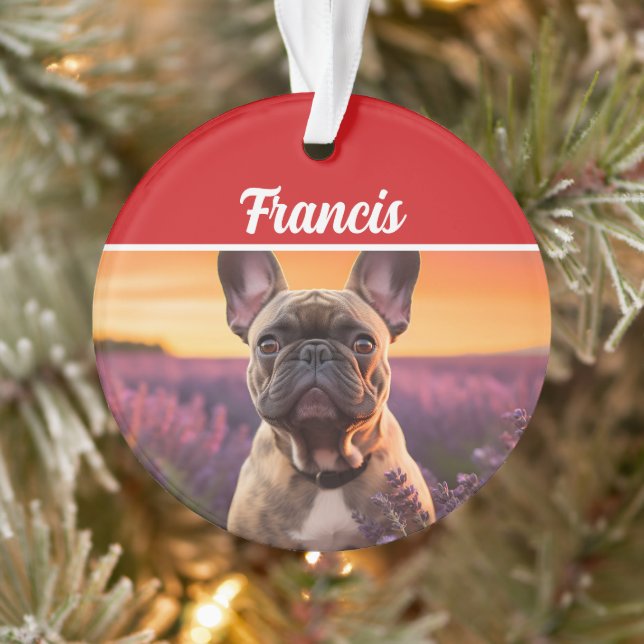Ornamento French Bulldog Name and Photo Holiday Christmas (Árvore)