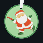 Ornamento Frisbee Personalizado<br><div class="desc">Dama de feriado de frisbee com desenho animado do Papai Noel e citação engraçada. Para personalizar editar texto para adicionar nome.</div>