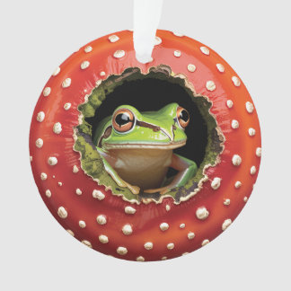 Ornamento Frog in Toadstool – Cute Woodland Mushroom Art