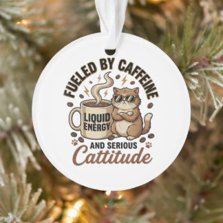 Ornamento Fueled by Caffeine and Serious Cattitude Funny Cat