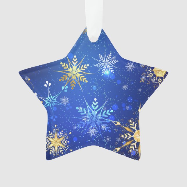 Ornamento Fundo Azul XMAS com Flocos de Neve Ouro (Frente)